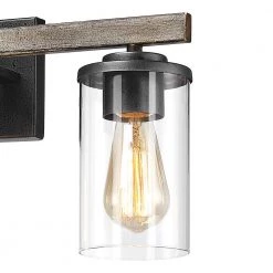 Madison 22 in. 3-Light Natural Iron and Distressed Faux Wood Farmhouse Bathroom Vanity Light with Clear Glass Shades by TRUE FINE -Dale Tiffany Store natural iron and distressed faux wood true fine vanity lighting td80002w 1f 1000