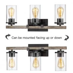 Madison 22 in. 3-Light Natural Iron and Distressed Faux Wood Farmhouse Bathroom Vanity Light with Clear Glass Shades by TRUE FINE -Dale Tiffany Store natural iron and distressed faux wood true fine vanity lighting td80002w 76 1000