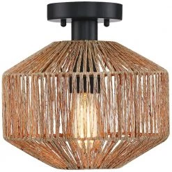 10.2 in. 1-Light Bohemian Natural Jute Rope Semi-Flush Mount Ceiling Light with Black Hardware by TRUE FINE -Dale Tiffany Store natural jute rope true fine flush mount lights td90013fl 1f 1000