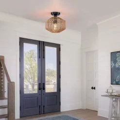 10.2 in. 1-Light Bohemian Natural Jute Rope Semi-Flush Mount Ceiling Light with Black Hardware by TRUE FINE -Dale Tiffany Store natural jute rope true fine flush mount lights td90013fl 40 1000