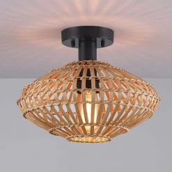 13 in. 1-Light Eclectic Natural Rattan and Bamboo Semi-Flush Mount Ceiling Light with Black Hardware by TRUE FINE -Dale Tiffany Store natural rattan and bamboo true fine flush mount lights td90008fl 1d 1000