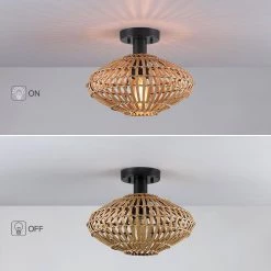 13 in. 1-Light Eclectic Natural Rattan and Bamboo Semi-Flush Mount Ceiling Light with Black Hardware by TRUE FINE -Dale Tiffany Store natural rattan and bamboo true fine flush mount lights td90008fl 1f 1000