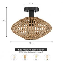 13 in. 1-Light Eclectic Natural Rattan and Bamboo Semi-Flush Mount Ceiling Light with Black Hardware by TRUE FINE -Dale Tiffany Store natural rattan and bamboo true fine flush mount lights td90008fl 66 1000