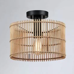 11.8 in. 1-Light Eclectic Natural Rattan and Bamboo Semi-Flush Mount Ceiling Light with Black Hardware by TRUE FINE -Dale Tiffany Store natural rattan and bamboo true fine flush mount lights td90015fl 4f 1000