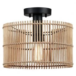 11.8 in. 1-Light Eclectic Natural Rattan and Bamboo Semi-Flush Mount Ceiling Light with Black Hardware by TRUE FINE -Dale Tiffany Store natural rattan and bamboo true fine flush mount lights td90015fl 77 1000