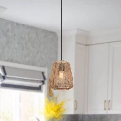 1-Light Bohemian Natural Jute Rope Island Mini Pendant Light with Black Hardware by TRUE FINE -Dale Tiffany Store natural rattan and bamboo true fine pendant lights td90010p 40 1000