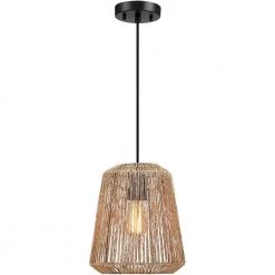 1-Light Bohemian Natural Jute Rope Island Mini Pendant Light with Black Hardware by TRUE FINE -Dale Tiffany Store natural rattan and bamboo true fine pendant lights td90010p c3 1000