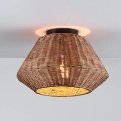 13.8 in. 1-Light Eclectic Natural Rattan Semi-Flush Mount Ceiling Light with Black Hardware by TRUE FINE -Dale Tiffany Store natural rattan true fine flush mount lights td90007p 4f 1000