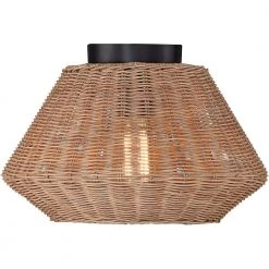 13.8 in. 1-Light Eclectic Natural Rattan Semi-Flush Mount Ceiling Light with Black Hardware by TRUE FINE