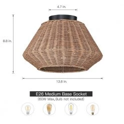 13.8 in. 1-Light Eclectic Natural Rattan Semi-Flush Mount Ceiling Light with Black Hardware by TRUE FINE -Dale Tiffany Store natural rattan true fine flush mount lights td90007p 66 1000