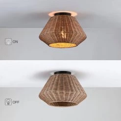 13.8 in. 1-Light Eclectic Natural Rattan Semi-Flush Mount Ceiling Light with Black Hardware by TRUE FINE -Dale Tiffany Store natural rattan true fine flush mount lights td90007p c3 1000