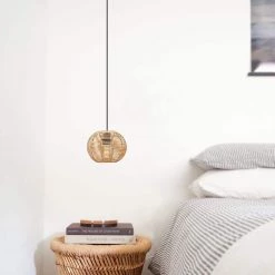 1-Light Eclectic Natural Rattan Globe Island Mini Pendant Light with Black Hardware by TRUE FINE -Dale Tiffany Store natural rattan true fine pendant lights td90004p 1d 1000