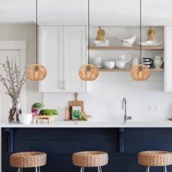 1-Light Eclectic Natural Rattan Globe Island Mini Pendant Light with Black Hardware by TRUE FINE -Dale Tiffany Store natural rattan true fine pendant lights td90004p 1f 1000