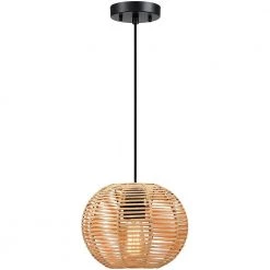 1-Light Eclectic Natural Rattan Globe Island Mini Pendant Light with Black Hardware by TRUE FINE -Dale Tiffany Store natural rattan true fine pendant lights td90004p 4f 1000