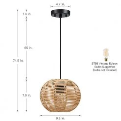 1-Light Eclectic Natural Rattan Globe Island Mini Pendant Light with Black Hardware by TRUE FINE -Dale Tiffany Store natural rattan true fine pendant lights td90004p 66 1000