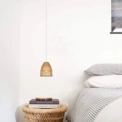 1-Light Eclectic Natural Rattan Bell Island Mini Pendant Light with White Hardware by TRUE FINE -Dale Tiffany Store natural rattan true fine pendant lights td90009p 1d 1000