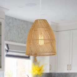 1-Light Eclectic Natural Rattan Bell Island Mini Pendant Light with White Hardware by TRUE FINE -Dale Tiffany Store natural rattan true fine pendant lights td90009p 44 1000