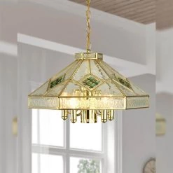 Farley 6-Light Polished Brass Shaded Pendant Light by Dale Tiffany -Dale Tiffany Store polished brass dale tiffany chandeliers th19006 fa 1000
