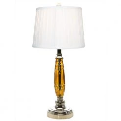 Glossy 26 in. Polished Chrome Table Lamp with Fabric Shade by Dale Tiffany