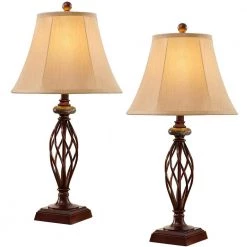 27.5 in. Royal Bronze Table Lamps with Beige Shade, 9.5-Watt LED Bulbs Included (Set of 2) by TRUE FINE