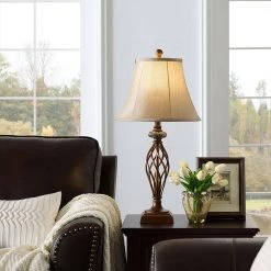 27.5 in. Royal Bronze Table Lamps with Beige Shade, 9.5-Watt LED Bulbs Included (Set of 2) by TRUE FINE -Dale Tiffany Store royal bronze true fine table lamps ad1009 2pk 76 1000