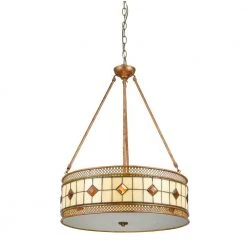 Minerals 27 in. 3-Light Rustic Bronze Pendant with Hand Rolled Art Glass and Metal Shade by Dale Tiffany