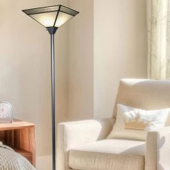 Leonetto 72 in. Silver Metal Floor/Torchiere Lamp by Dale Tiffany -Dale Tiffany Store silver dale tiffany floor lamps str16224 31 1000