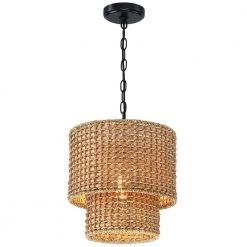 Brady 12 in. 1-Light Traditional Pendant with Natural Rattan Wicker Shade and Black Hardware by TRUE FINE -Dale Tiffany Store tan true fine chandeliers td60004c 4f 1000