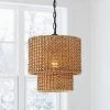 Brady 12 in. 1-Light Traditional Pendant with Natural Rattan Wicker Shade and Black Hardware by TRUE FINE