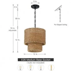Brady 12 in. 1-Light Traditional Pendant with Natural Rattan Wicker Shade and Black Hardware by TRUE FINE -Dale Tiffany Store tan true fine chandeliers td60004c 77 1000