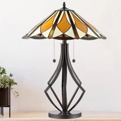 Diamond Flare 28 in. Bronze Table Lamp with Hand Rolled Art Glass Shade by Dale Tiffany -Dale Tiffany Store tiffany bronze dale tiffany table lamps tt19191 31 1000