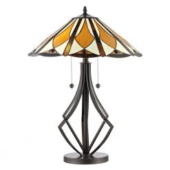 Diamond Flare 28 in. Bronze Table Lamp with Hand Rolled Art Glass Shade by Dale Tiffany