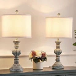 22 .75 in. Washed Aqua/Blue Table Lamp with White Linen Shade, 9.5-Watt LED Bulbs Included (Set of 2) by TRUE FINE -Dale Tiffany Store washed aqua blue true fine table lamps 21512t 2pk 1d 1000