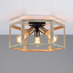 15 in. 3-Light Wood Tone Modern Farmhouse Semi-Flush Mount Ceiling Light by TRUE FINE -Dale Tiffany Store wood tone true fine flush mount lights td41006fl 1d 1000