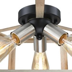 15 in. 3-Light Wood Tone Modern Farmhouse Semi-Flush Mount Ceiling Light by TRUE FINE -Dale Tiffany Store wood tone true fine flush mount lights td41006fl 1f 1000