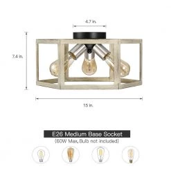 15 in. 3-Light Wood Tone Modern Farmhouse Semi-Flush Mount Ceiling Light by TRUE FINE -Dale Tiffany Store wood tone true fine flush mount lights td41006fl 4f 1000