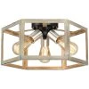 15 in. 3-Light Wood Tone Modern Farmhouse Semi-Flush Mount Ceiling Light by TRUE FINE
