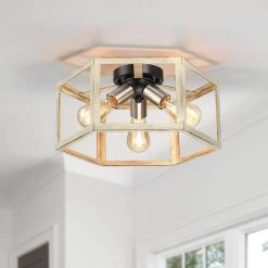 15 in. 3-Light Wood Tone Modern Farmhouse Semi-Flush Mount Ceiling Light by TRUE FINE -Dale Tiffany Store wood tone true fine flush mount lights td41006fl 66 1000