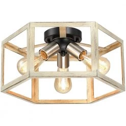 15 in. 3-Light Wood Tone Modern Farmhouse Semi-Flush Mount Ceiling Light by TRUE FINE -Dale Tiffany Store wood tone true fine flush mount lights td41006fl 76 1000
