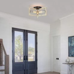 11.5 in. 3-Light Wood Tone Modern Farmhouse Semi-Flush Mount Ceiling Light by TRUE FINE -Dale Tiffany Store wood tone true fine flush mount lights td41016fl 1d 1000