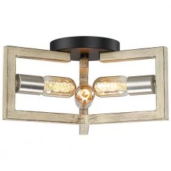 11.5 in. 3-Light Wood Tone Modern Farmhouse Semi-Flush Mount Ceiling Light by TRUE FINE -Dale Tiffany Store wood tone true fine flush mount lights td41016fl 1f 1000