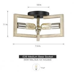 11.5 in. 3-Light Wood Tone Modern Farmhouse Semi-Flush Mount Ceiling Light by TRUE FINE -Dale Tiffany Store wood tone true fine flush mount lights td41016fl 40 1000