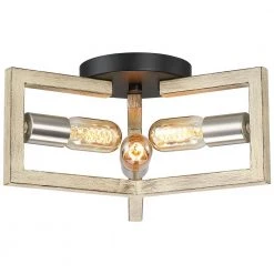 11.5 in. 3-Light Wood Tone Modern Farmhouse Semi-Flush Mount Ceiling Light by TRUE FINE -Dale Tiffany Store wood tone true fine flush mount lights td41016fl 44 1000