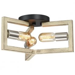 11.5 in. 3-Light Wood Tone Modern Farmhouse Semi-Flush Mount Ceiling Light by TRUE FINE