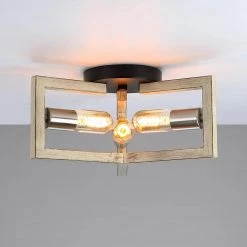 11.5 in. 3-Light Wood Tone Modern Farmhouse Semi-Flush Mount Ceiling Light by TRUE FINE -Dale Tiffany Store wood tone true fine flush mount lights td41016fl 66 1000