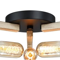 11.5 in. 3-Light Wood Tone Modern Farmhouse Semi-Flush Mount Ceiling Light by TRUE FINE -Dale Tiffany Store wood tone true fine flush mount lights td41016fl fa 1000