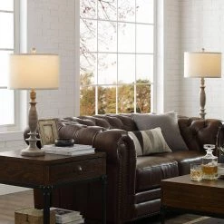 29 in. Wood Farmhouse Table Lamp with White Linen Shade, 9.5-Watt LED Bulbs Included (Set of 2) by TRUE FINE -Dale Tiffany Store wood true fine table lamps 20070 2pk 44 1000
