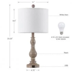 23 in. Wood Farmhouse Table Lamp with USB Port and White Linen Shade, 9.5-Watt LED Bulbs Included (Set of 2) by TRUE FINE 14 23 in. Wood Farmhouse Table Lamp with USB Port and White Linen Shade, 9.5-Watt LED Bulbs Included (Set of 2) by TRUE FINE -Dale Tiffany Store wood true fine table lamps 21511t 2pk 1d 1000
