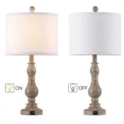 23 in. Wood Farmhouse Table Lamp with USB Port and White Linen Shade, 9.5-Watt LED Bulbs Included (Set of 2) by TRUE FINE 21 23 in. Wood Farmhouse Table Lamp with USB Port and White Linen Shade, 9.5-Watt LED Bulbs Included (Set of 2) by TRUE FINE -Dale Tiffany Store wood true fine table lamps 21511t 2pk 76 1000