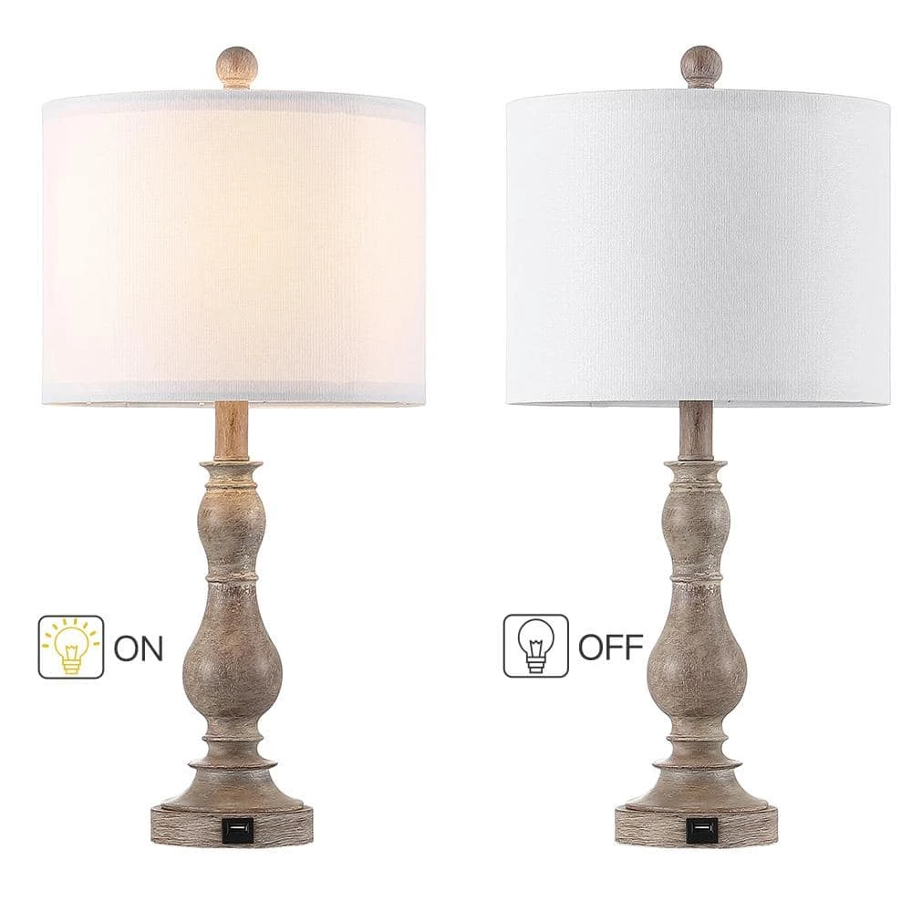 23 in. Wood Farmhouse Table Lamp with USB Port and White Linen Shade, 9.5-Watt LED Bulbs Included (Set of 2) by TRUE FINE 12 23 in. Wood Farmhouse Table Lamp with USB Port and White Linen Shade, 9.5-Watt LED Bulbs Included (Set of 2) by TRUE FINE - Image 10